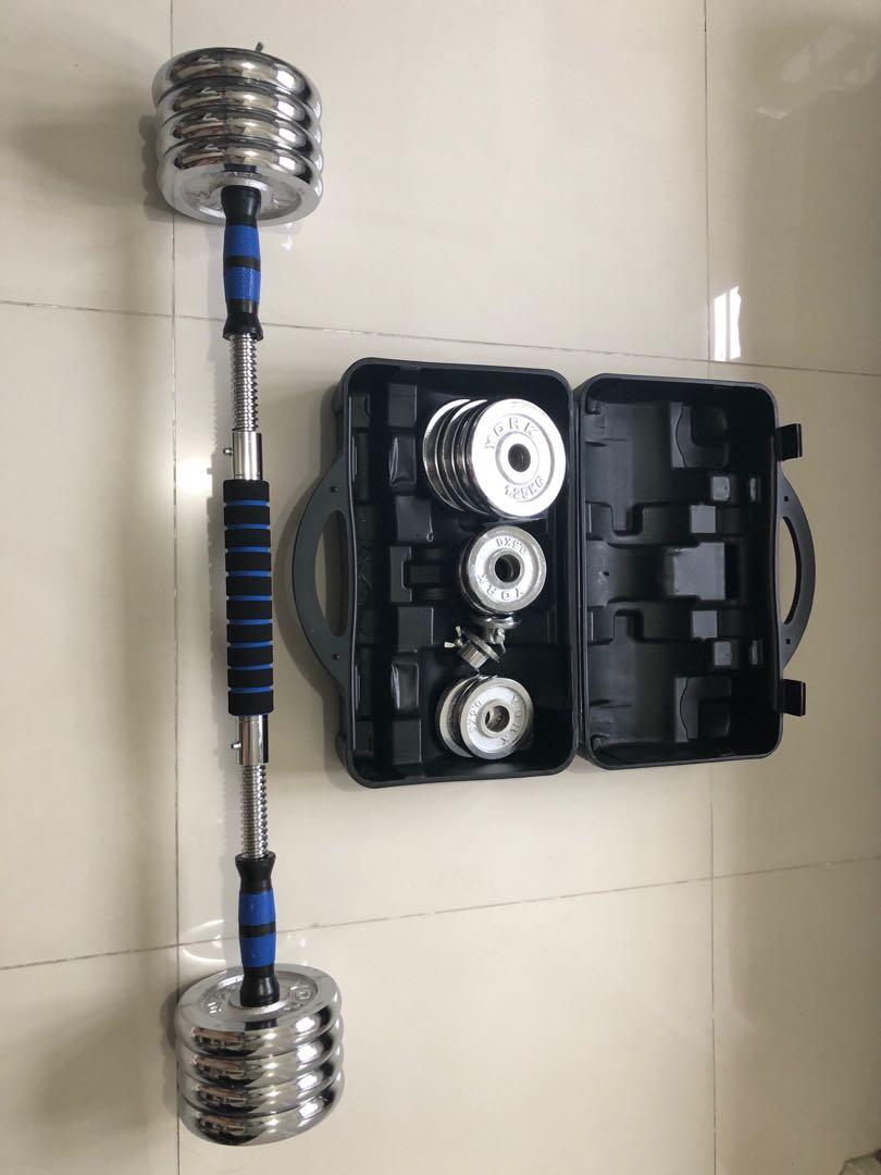 Chrome dumbbell and barbell set 30KG, Sports Equipment, Exercise