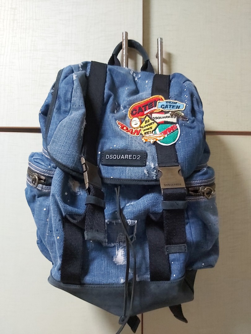 Distressed top denim backpack