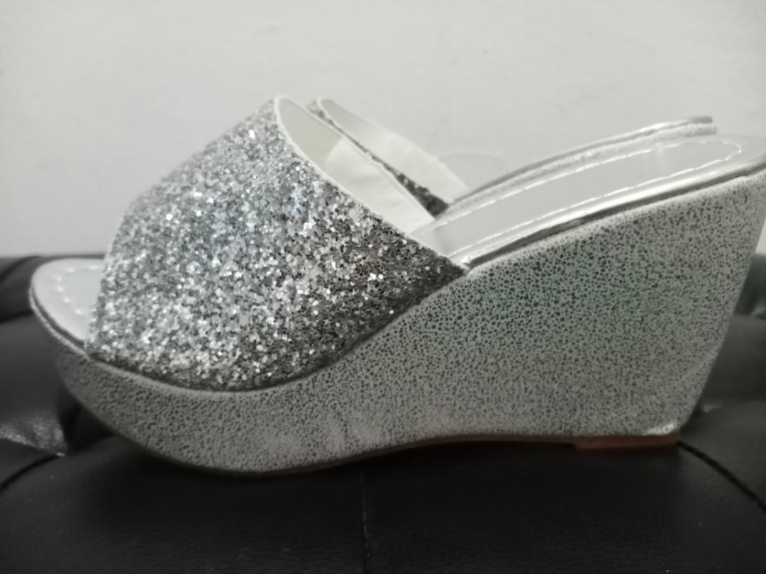 Glitter silver wedges cheap