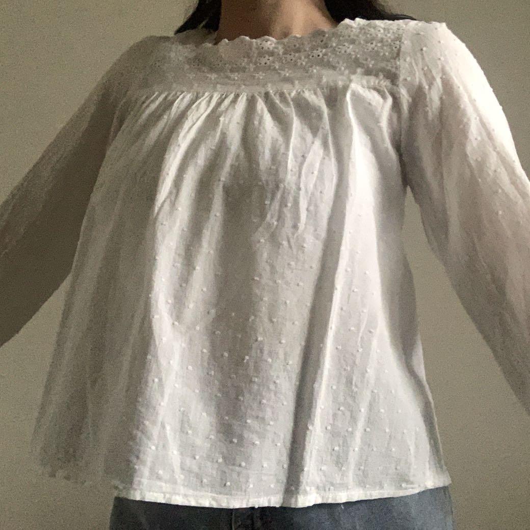 Korean White Long-Sleeve Top, Fesyen 
