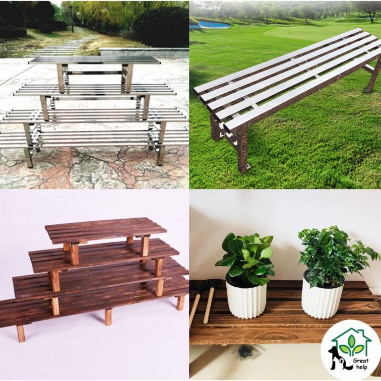 [Local Stock]Wooden Plant Rack Stainless Steel Rack Outdoor Planter ...