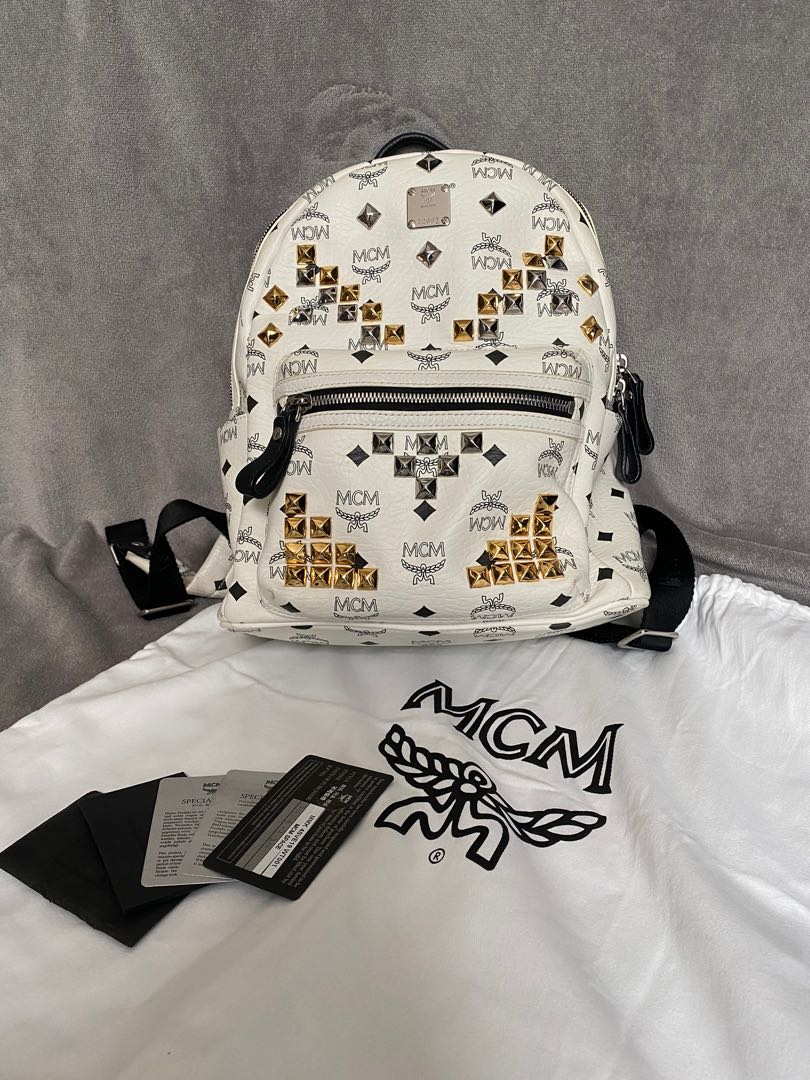 Mcm white studded backpack top