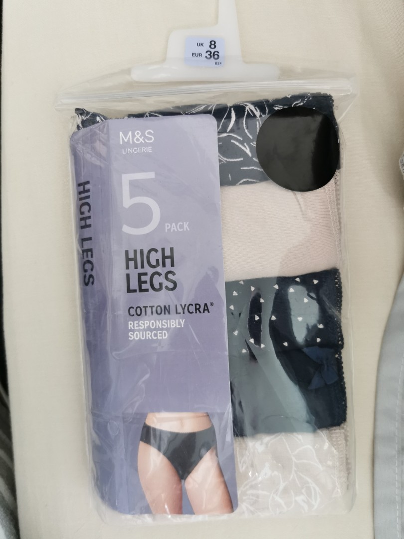M&S Lingerie 5 Pieces High Legs Cotton Lycra Knickers Set Pack UK 8 EUR 36,  Women's Fashion, New Undergarments & Loungewear on Carousell