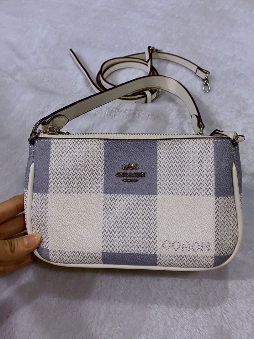 coach blue white checkered bag