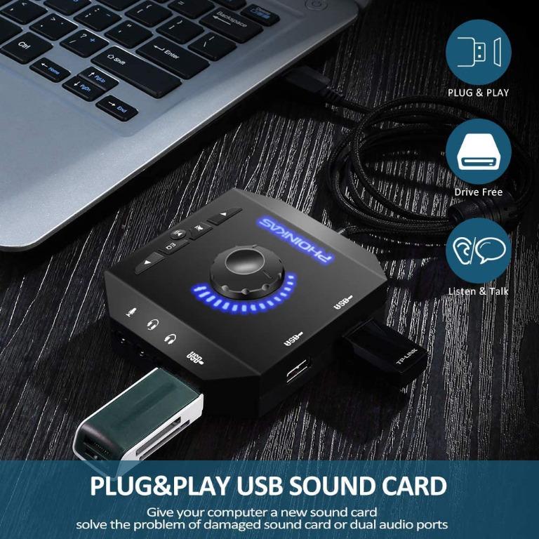 PHOINIKAS External Sound Card, USB Audio Adapter with 3.5mm Headphone