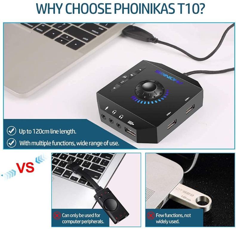 PHOINIKAS External Sound Card, USB Audio Adapter with 3.5mm Headphone