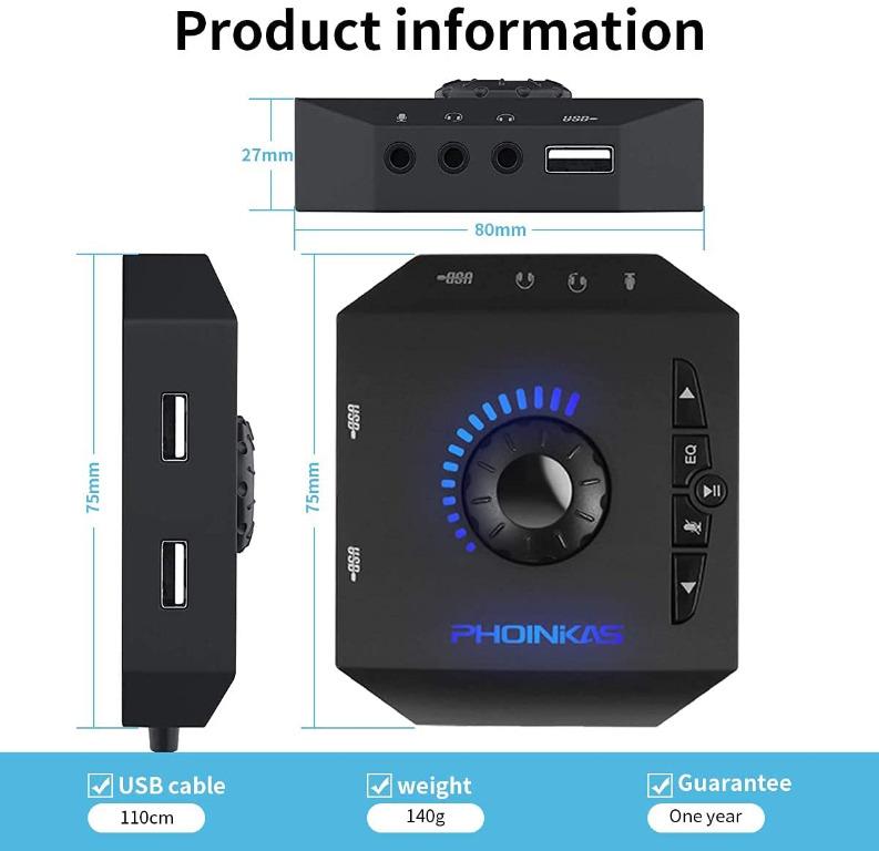 PHOINIKAS External Sound Card, USB Audio Adapter with 3.5mm Headphone
