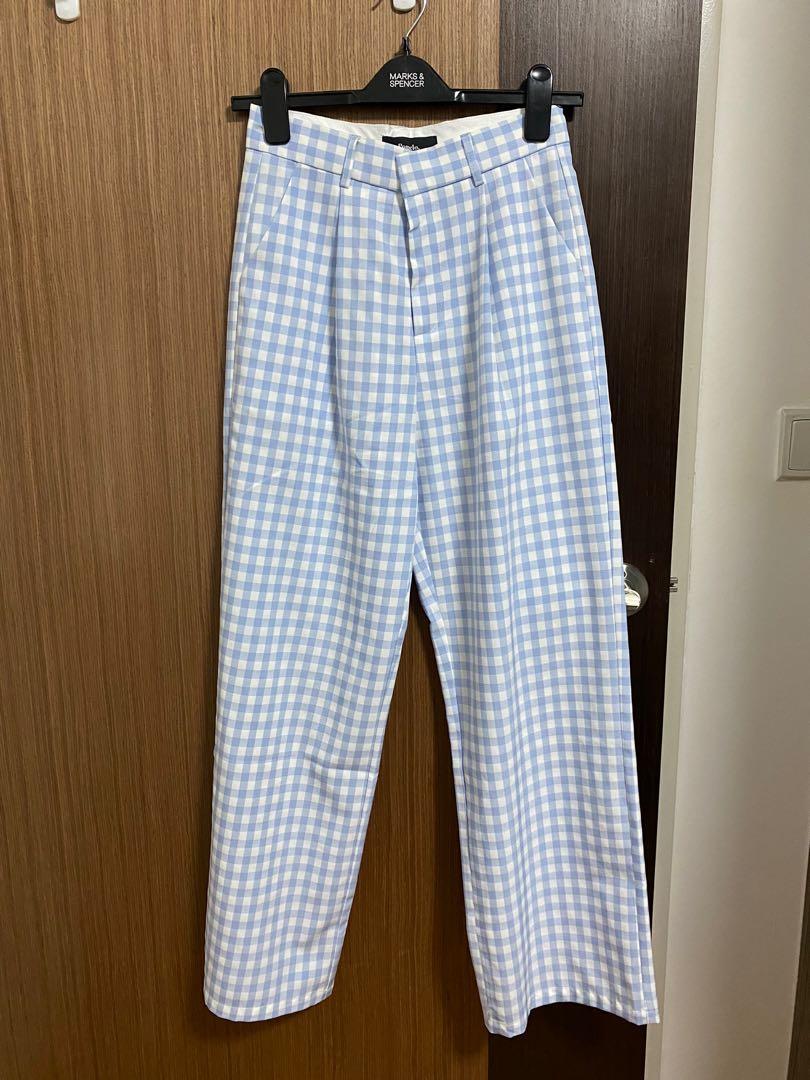 Pomelo Blue White Gingham Checkered Pants, Women's Fashion, Bottoms