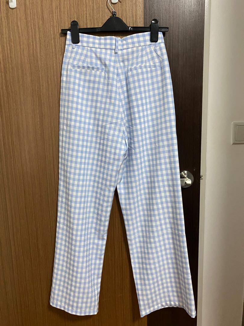 Pomelo Blue White Gingham Checkered Pants, Women's Fashion, Bottoms