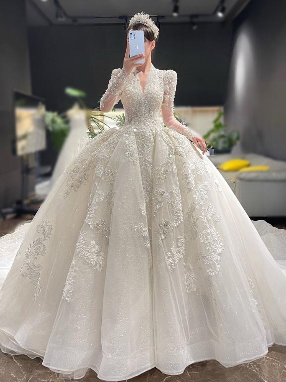 pre order white long sleeve sequin fishtail wedding bridal dress