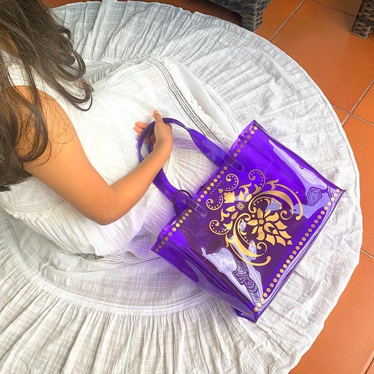FREE DELIVERY Purple PVC tote bag for beach or pool with