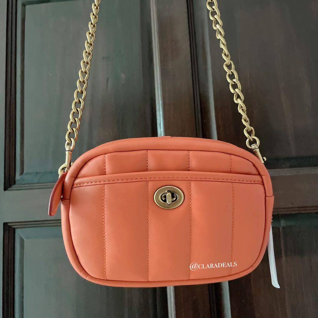 Coach red quilted camera top bag