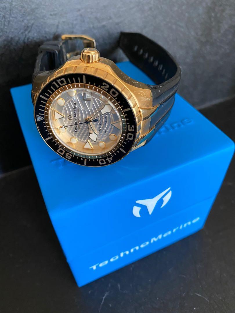 Technomarine Grand Cruise 48MM (Category: Men's Watches) located in Makati City. Submitted by loiselane (Listing ID 1156342420, Image 2). Description: Case and Dial Case Size: 48mm Case Material: Stainless Steel Bezel Material: Stainless Steel Bezel Color: Black, Gold Crown Type: Push Crystal Type: Flame Fusion Dial Material: Metal Case Back: Exhibition Movement Caliber: NH35 Function Type: Automatic Water Resistance Water Resistance: 200Mm Band 