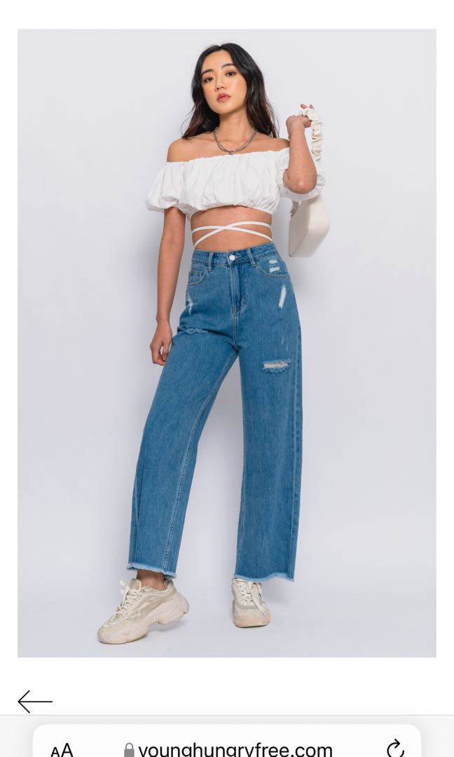 Yhf raw hem straight leg jeans in mid 