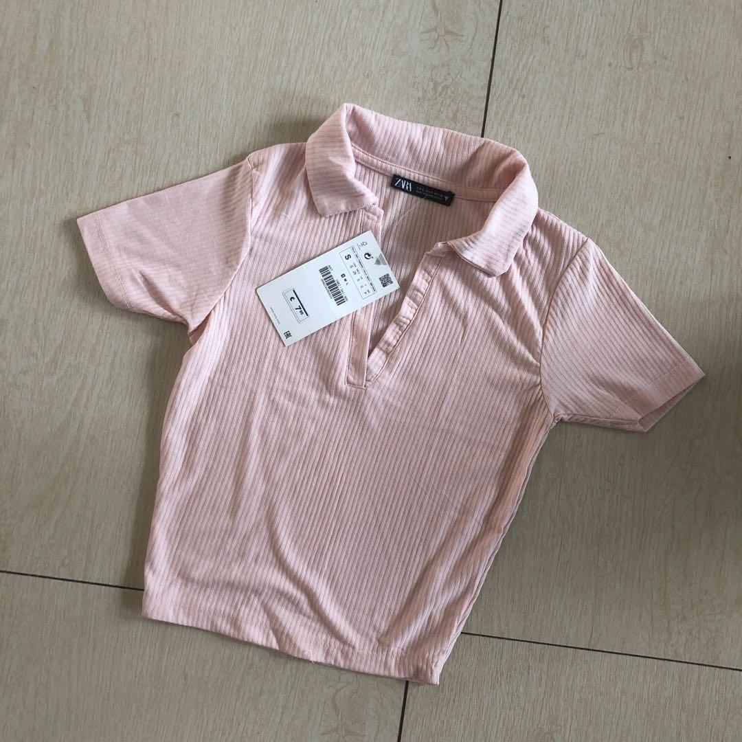 Zara Pink Polo V, Women's Fashion, Tops 