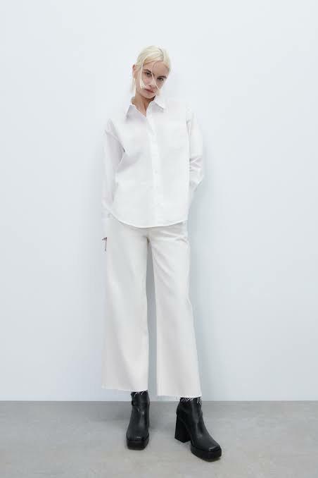 Zara poplin shirt with pocket, Fesyen 