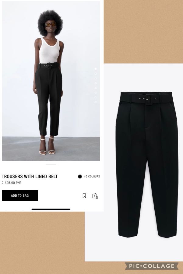 Zara Trouser with lined belt, Women's 