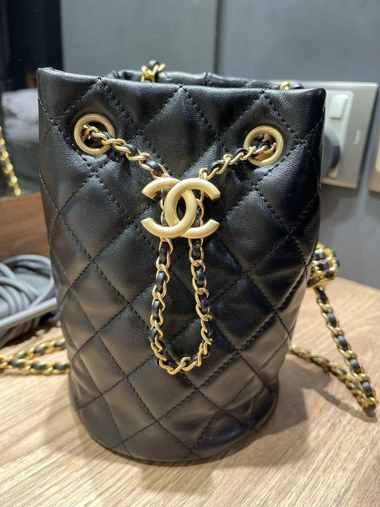 Chanel Black Quilted Lambskin Pearl Crush Drawstring Bucket Bag