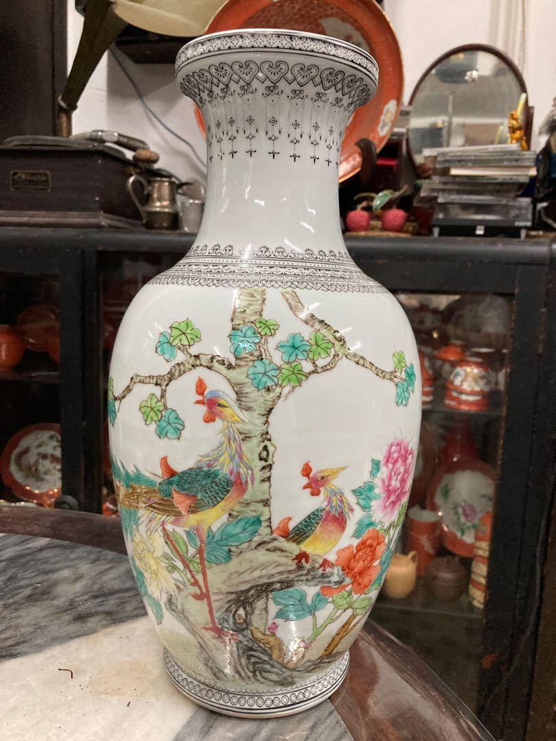 花器 唐土景徳鎮花鳥六方瓶 CM10 | 567瓷器／五六十年代景德镇花鸟花瓶