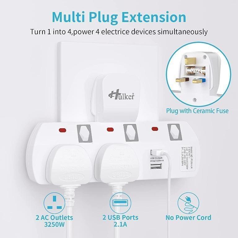 [ INSTOCK ] Hulker Plug Extension, Multi Plug Socket Extensions 2 Way ...