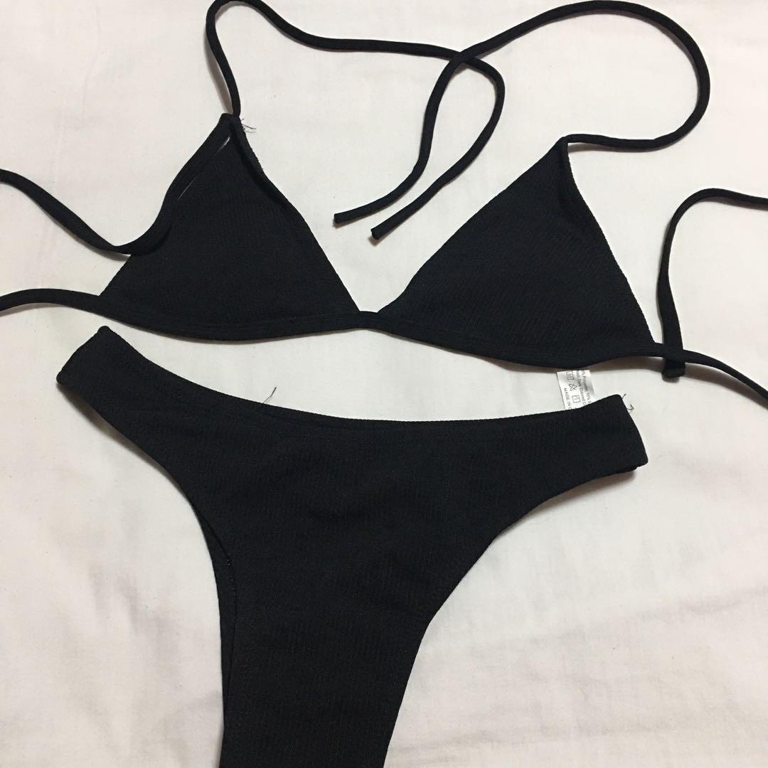Plain black cheap two piece swimsuit