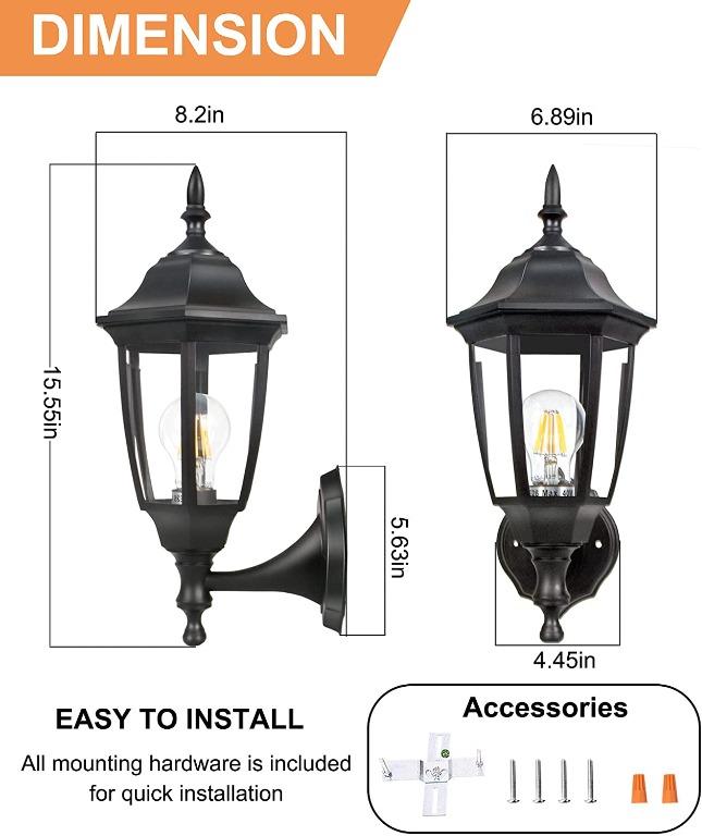 C7020] FUDESY Outdoor Wall Porch Lights, Exterior Waterproof Wall Sconce  Light Fixture, Black Plastic Wall Lantern Wall Mount Lighting for Front Door,  Garage, Patio, FDS341B2 (Bulb Included), Furniture  Home Living, Lighting