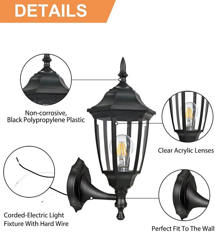 C7020] FUDESY Outdoor Wall Porch Lights, Exterior Waterproof Wall Sconce  Light Fixture, Black Plastic Wall Lantern Wall Mount Lighting for Front Door,  Garage, Patio, FDS341B2 (Bulb Included), Furniture  Home Living, Lighting