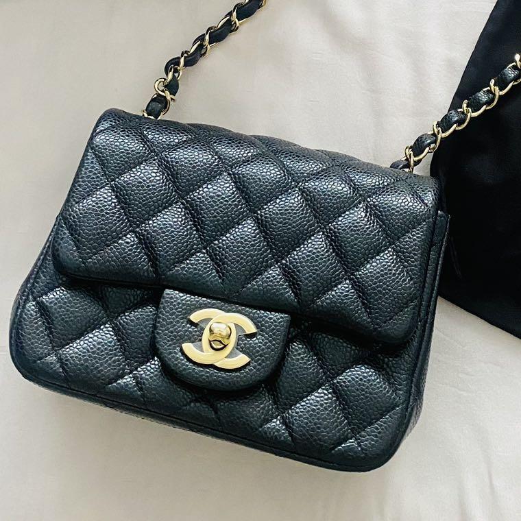 Chanel Mini Square in White Caviar and GHW, Luxury, Bags & Wallets on  Carousell