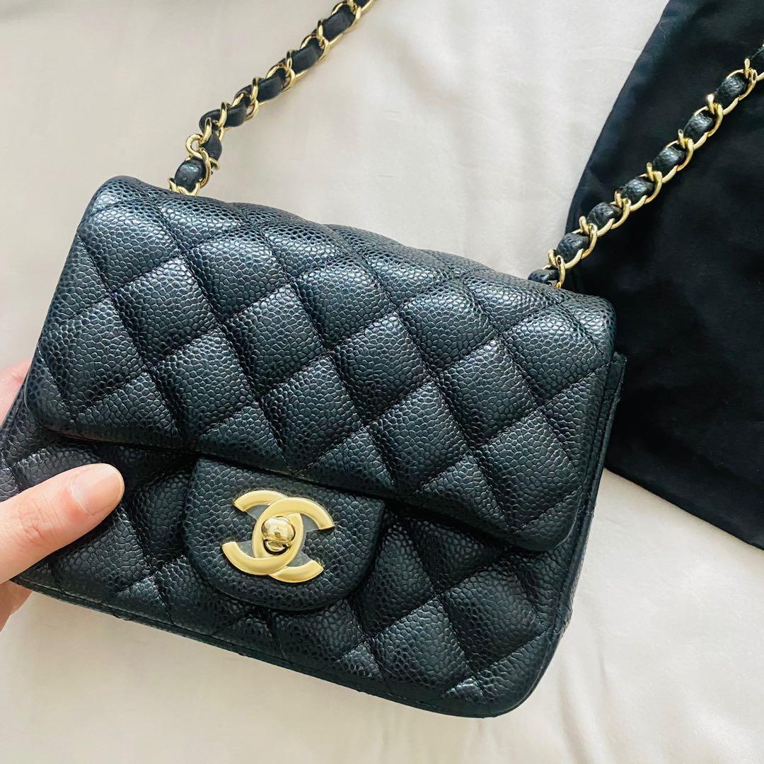 Chanel mini square black caviar best sale