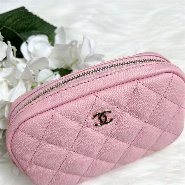 🆕 AUTHENTIC CHANEL COSMETIC POUCH, LATEST 22 C PINK CAVIAR GHW