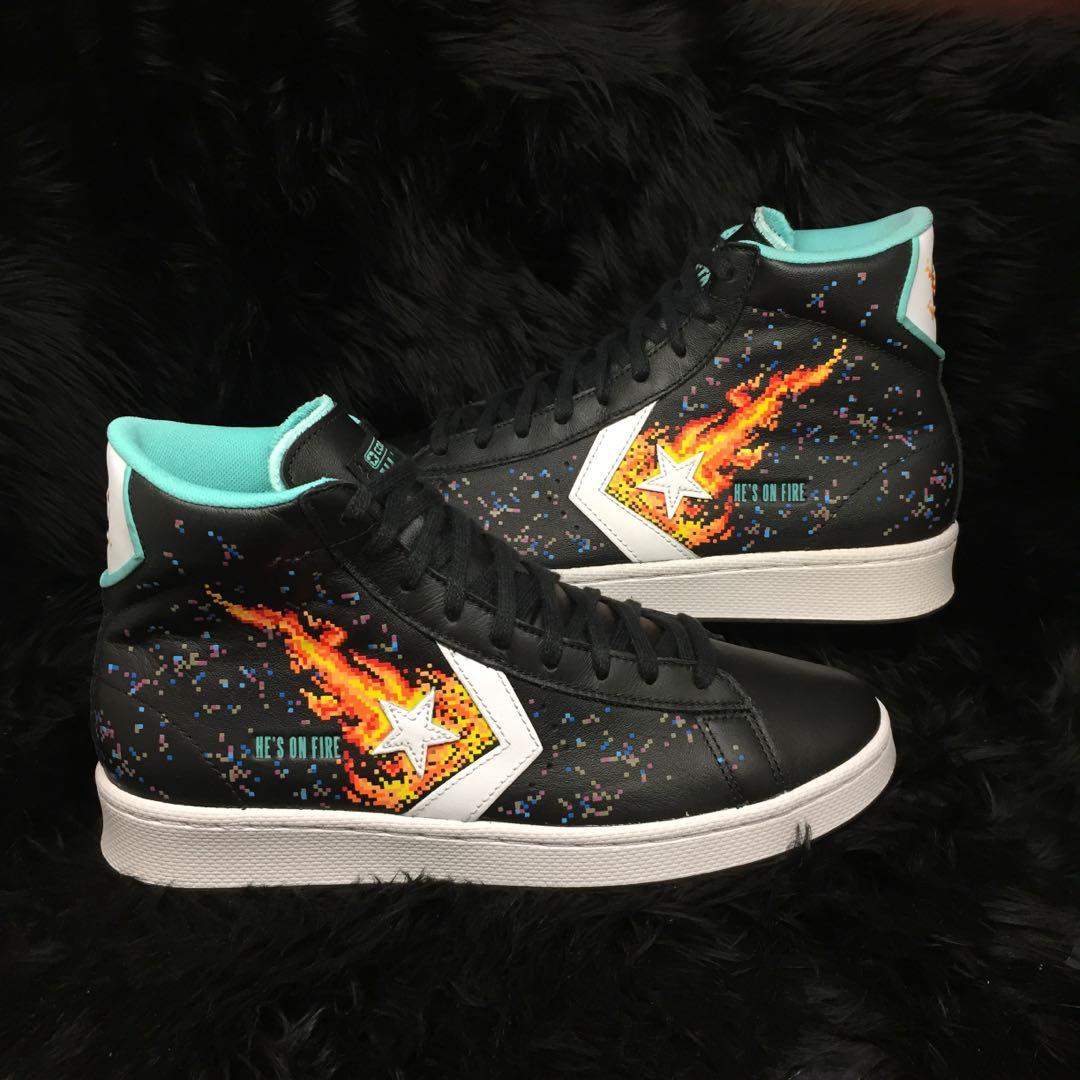 converse Pro Leather Hi NBA Jam - Black / Tart orange / White, Fesyen Pria,  Sepatu , Sneakers di Carousell