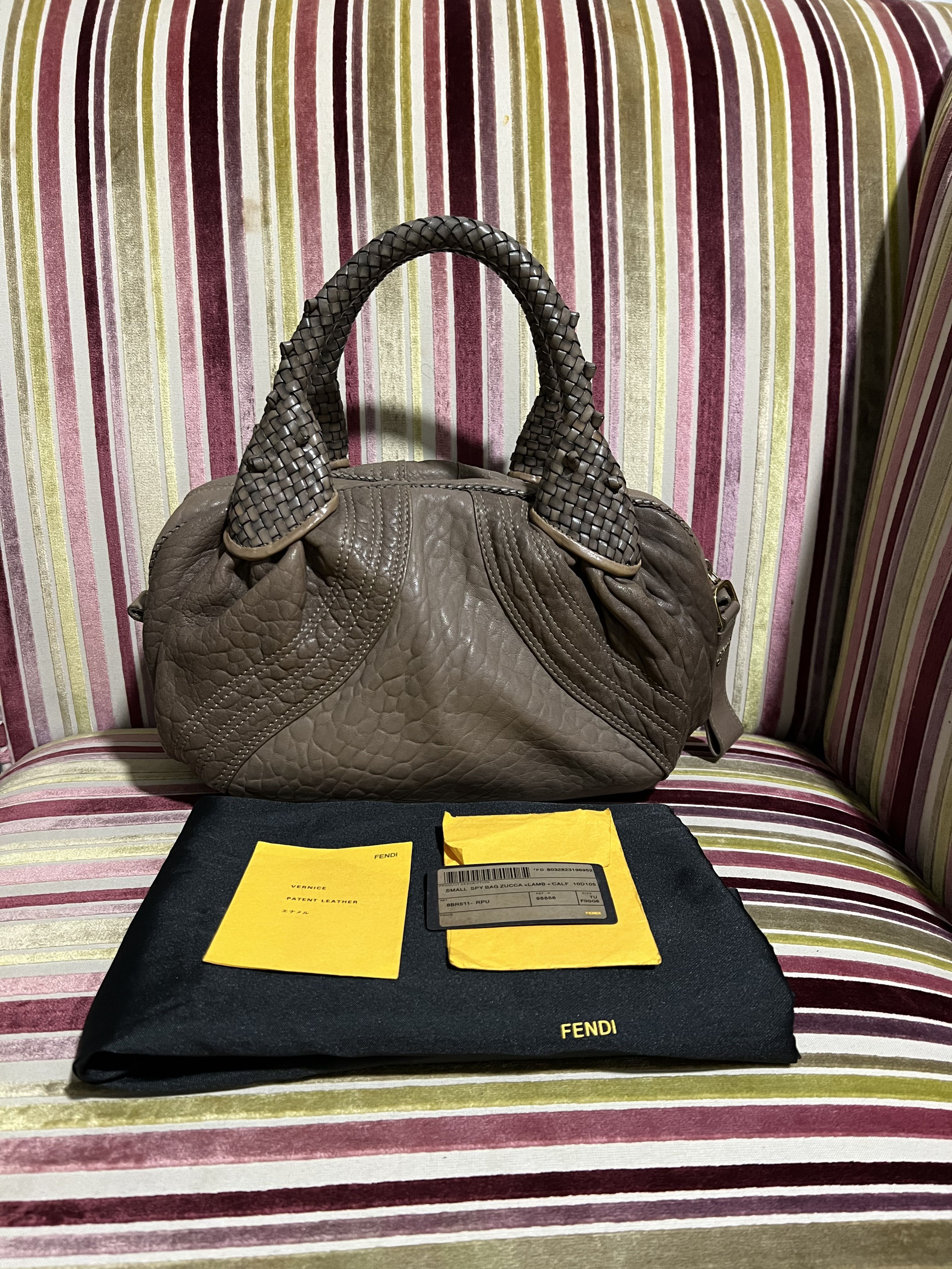Fendi small spy deals bag zucca lamb calf