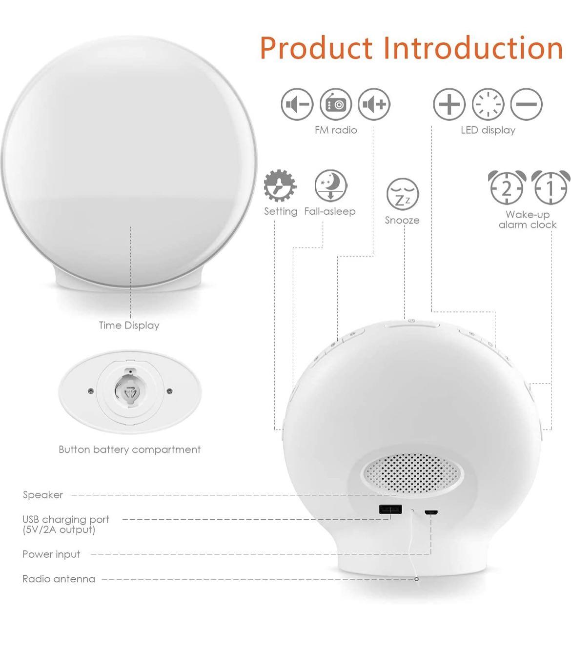 FITFORT Wake Up Light with FM Radio,(White, AC002), Furniture & Home