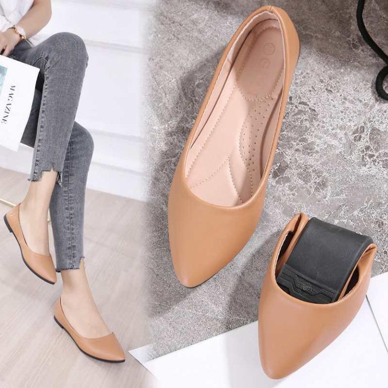 Flat Doll Pointed Shoes Camel Color SIZE 39