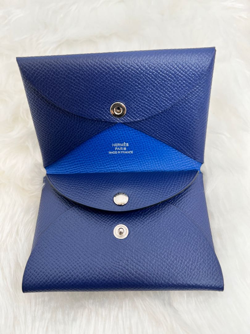 Hermes Calvi Card Holder Epsom Leather Gold Hardware In Sky Blue