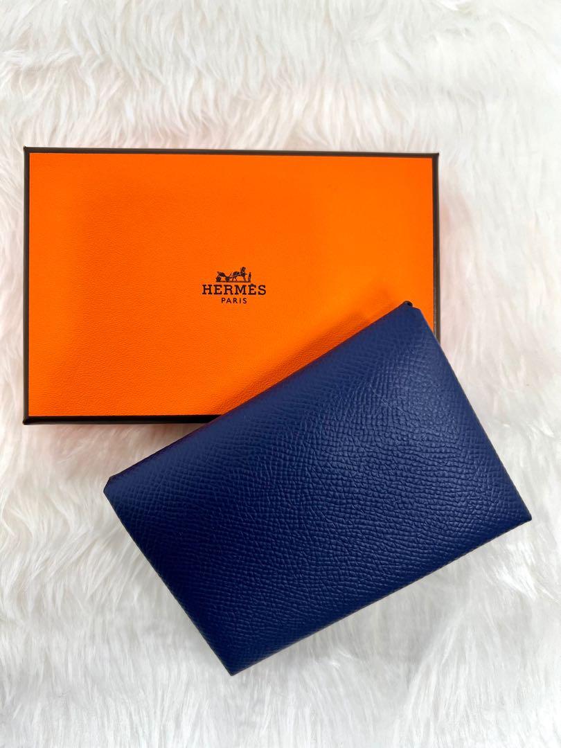Hermes Calvi Duo Veau Epsom Card Holder Wallet Blue Silver Celeste  "U" (2022)