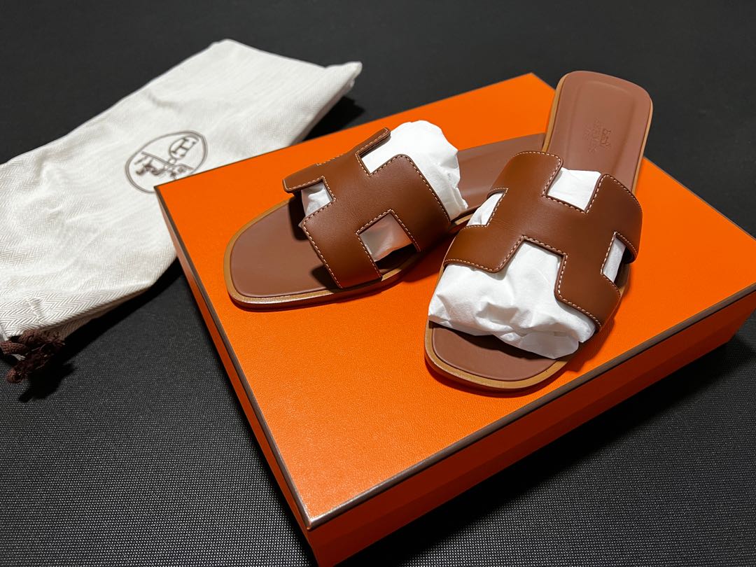 Hermes Oran Sandals brown colour, Luxury, Sneakers & Footwear on Carousell