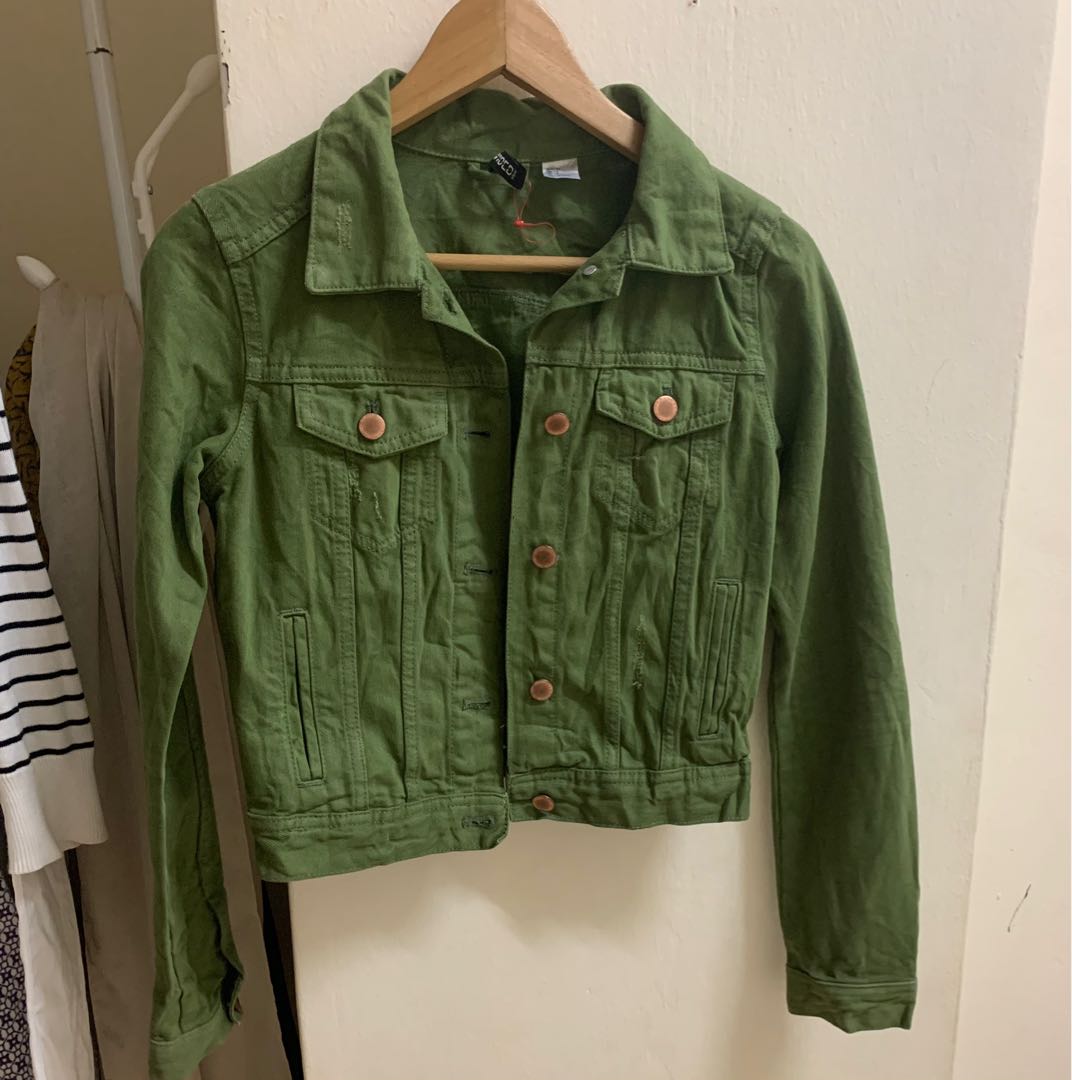 H\u0026M cropped Army green Denim Jacket 