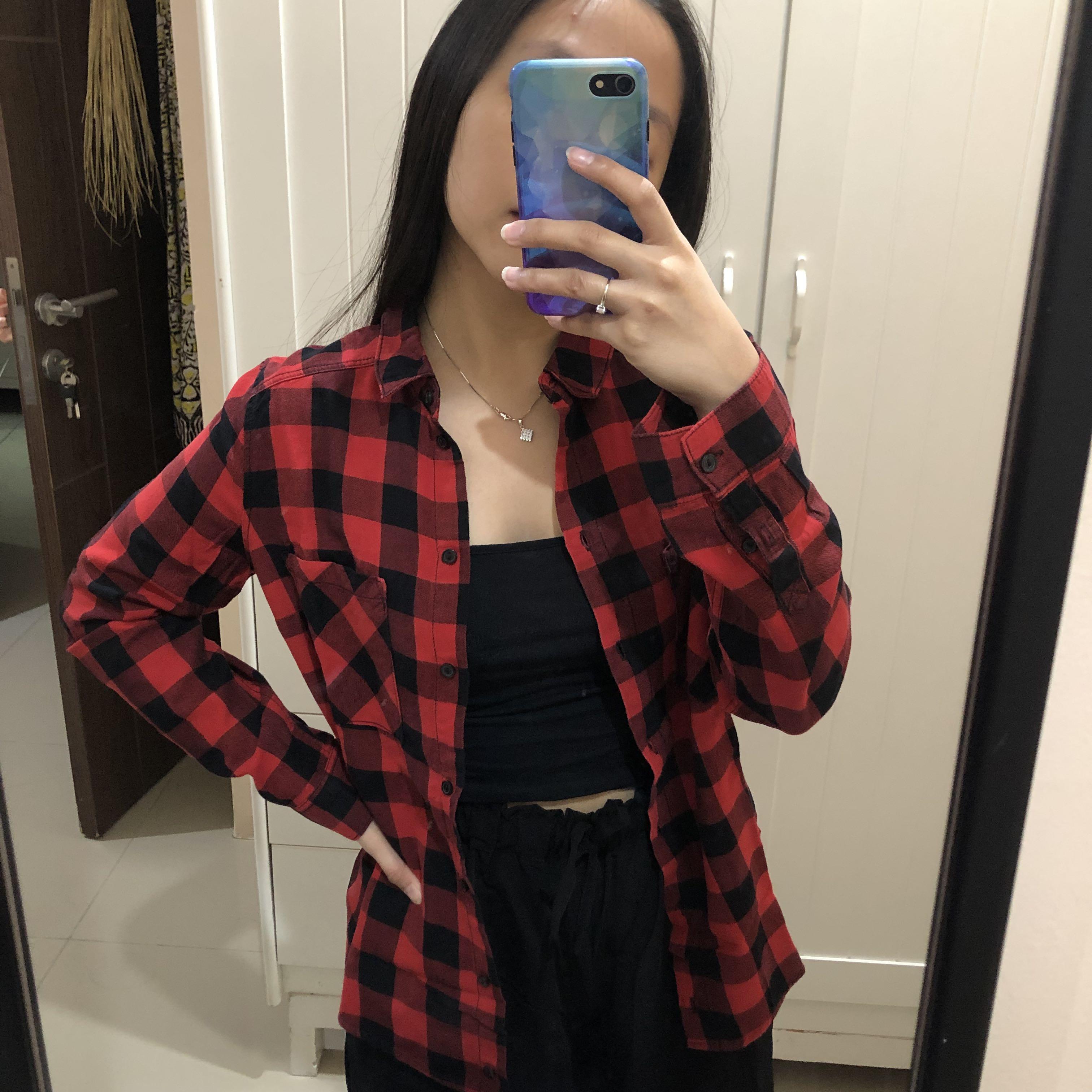 H\u0026M Red Plaid Shirt / Kemeja Kotak 