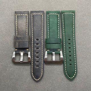 [INSTOCK] 24MM CALF SADDLE LEATHER WATCH STRAP - DARK GREY/ FOREST GREEN. suitable for all 24mm lug watches. straps sold by us fitted on customer’s panerai luminor marina radiomir as seen in pic3-8