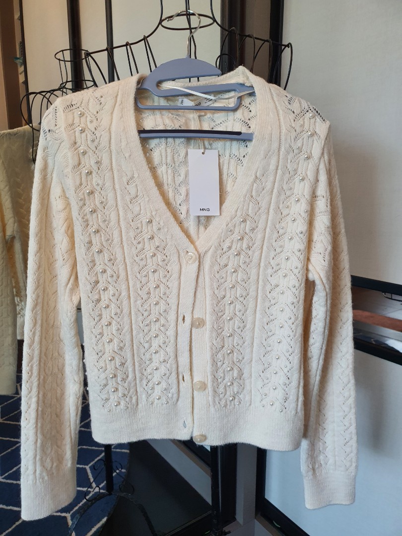 MANGO knit cardigan with Pearls, Women's Fashion, Tops, Other Tops on  Carousell