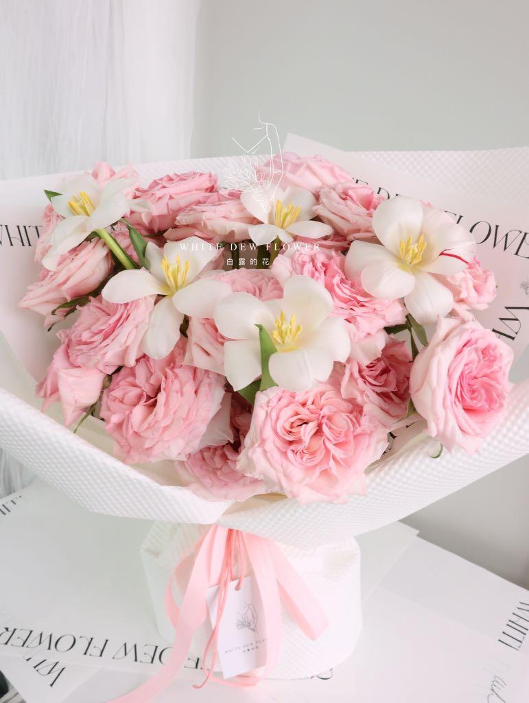 O'Hara Roses With White Tulip Bouquet | Rose | O'Hara | Tulips | Rose