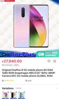 Original OnePlus 8 5G mobile phone 8G RAM 128G ROM Snapdragon 865 6.55" 90Hz 48MP Camera NFC 5G mobile phone GLOBAL ROM
