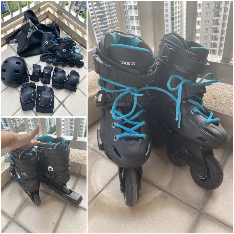 Oxelo Mf500 Adult Freeride Hardboot Inline Skates Black Blue Sports Equipment Sports Games Skates Rollerblades Scooters On Carousell