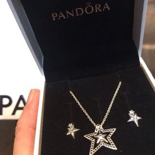 Pandora Asymmetric Stars Stud Earrings & Necklace Set