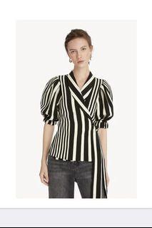 Puffed sleeve striped blouse - Black & white