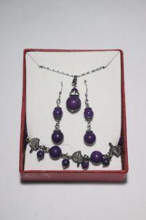 Purple pearl earrings, necklace and earrings set