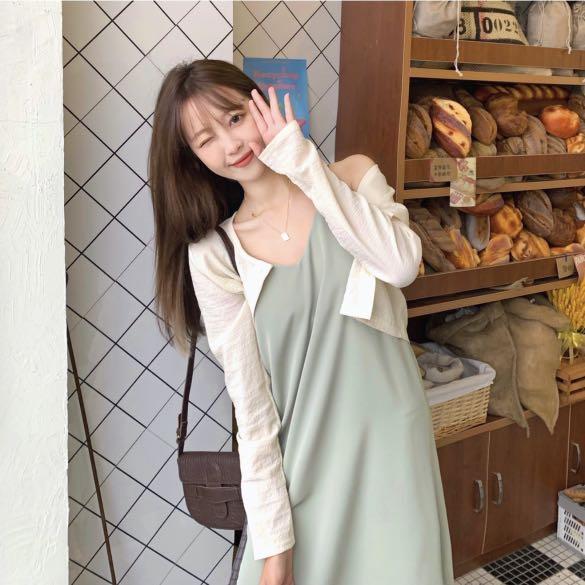 Sage Green Korean Casual Maxi Dress 