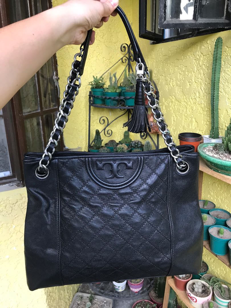 TORY BURCH Large Fleming Black Leather Tote Bag-US