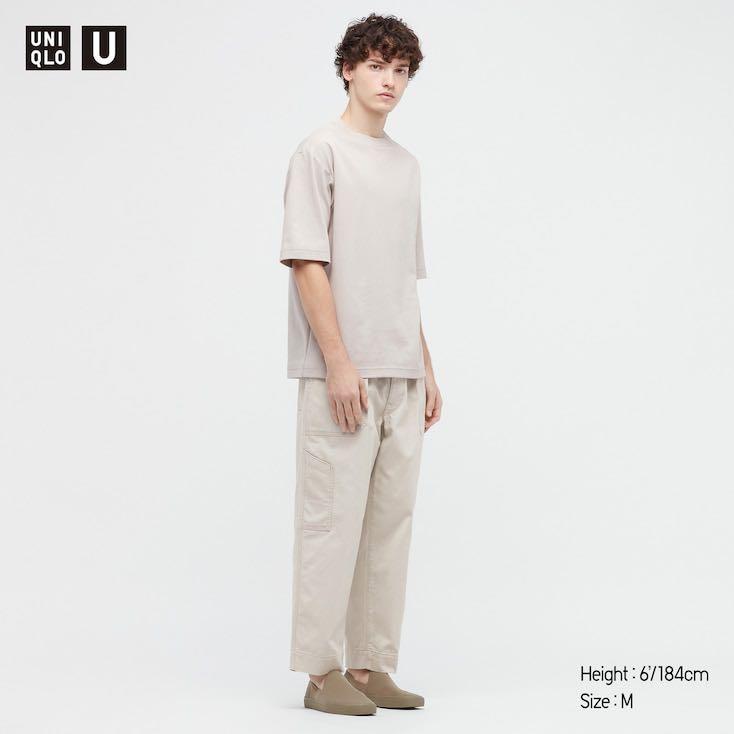 Uniqlo U AIRism Light Gray Cotton Crew Neck Oversized T-Shirt, Men's Fashion, Tops & Sets 